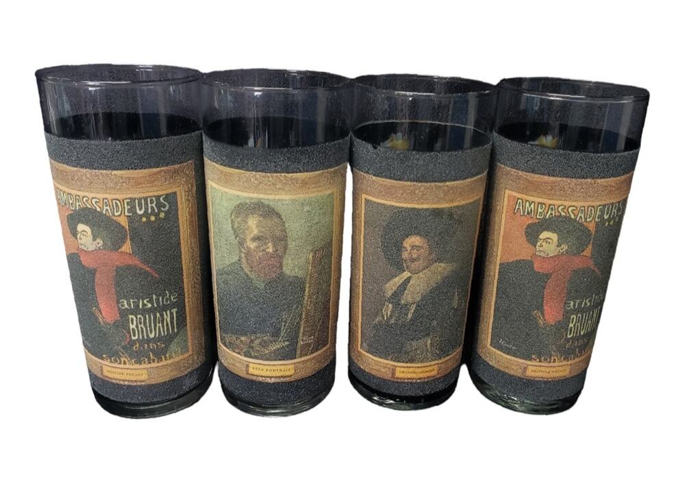 Vintage Jim Bean Black Frosted Libbey Highball Glasses Impressionist Artists